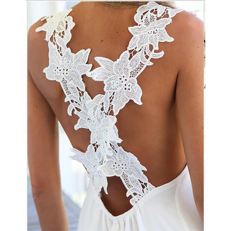 Women's Summer Chiffon Open Back Lace Dress