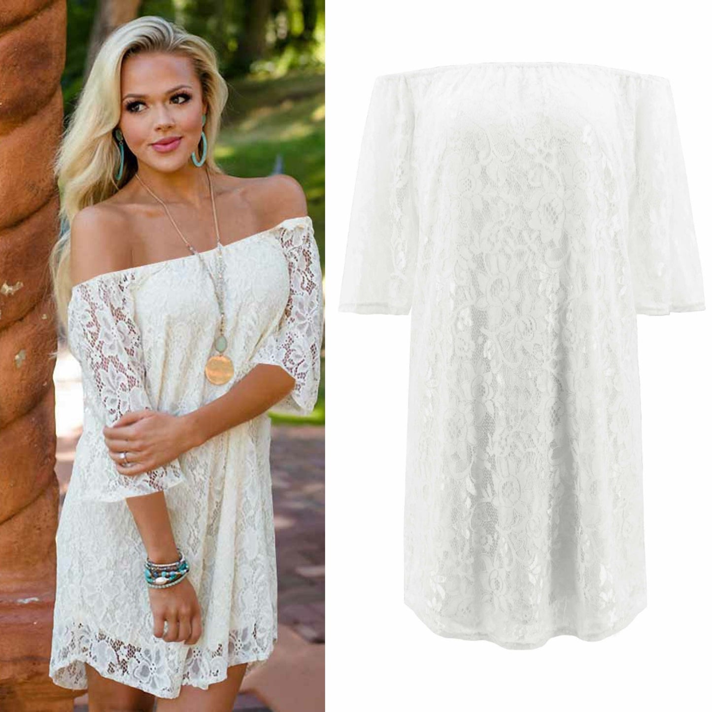 Hot Summer Women's One Shoulder Lace Off Shoulder Dress