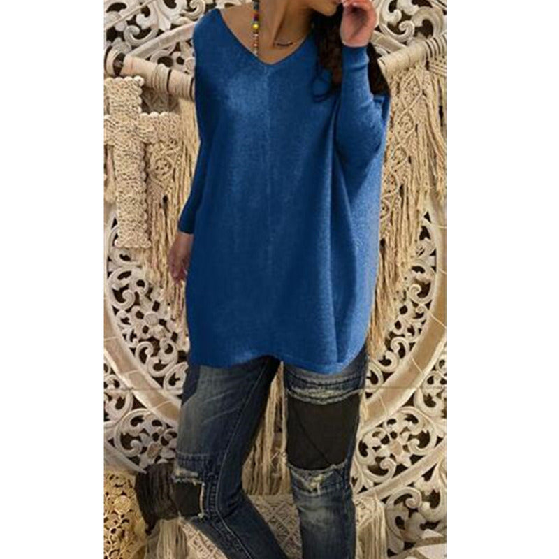 9 Colors Autumn And Winter New Woman Fashion Sexy V-neck Long Sleeve Sweater Knitting Loose Tops