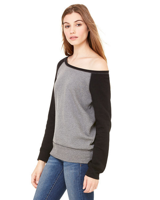 Ladies' Sponge Fleece Wide Neck Sweatshirt - DEEP HTHR/ BLACK - 2XL