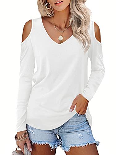 Womens Long Sleeve Cold Shoulder Basic Tee Tops Shirts