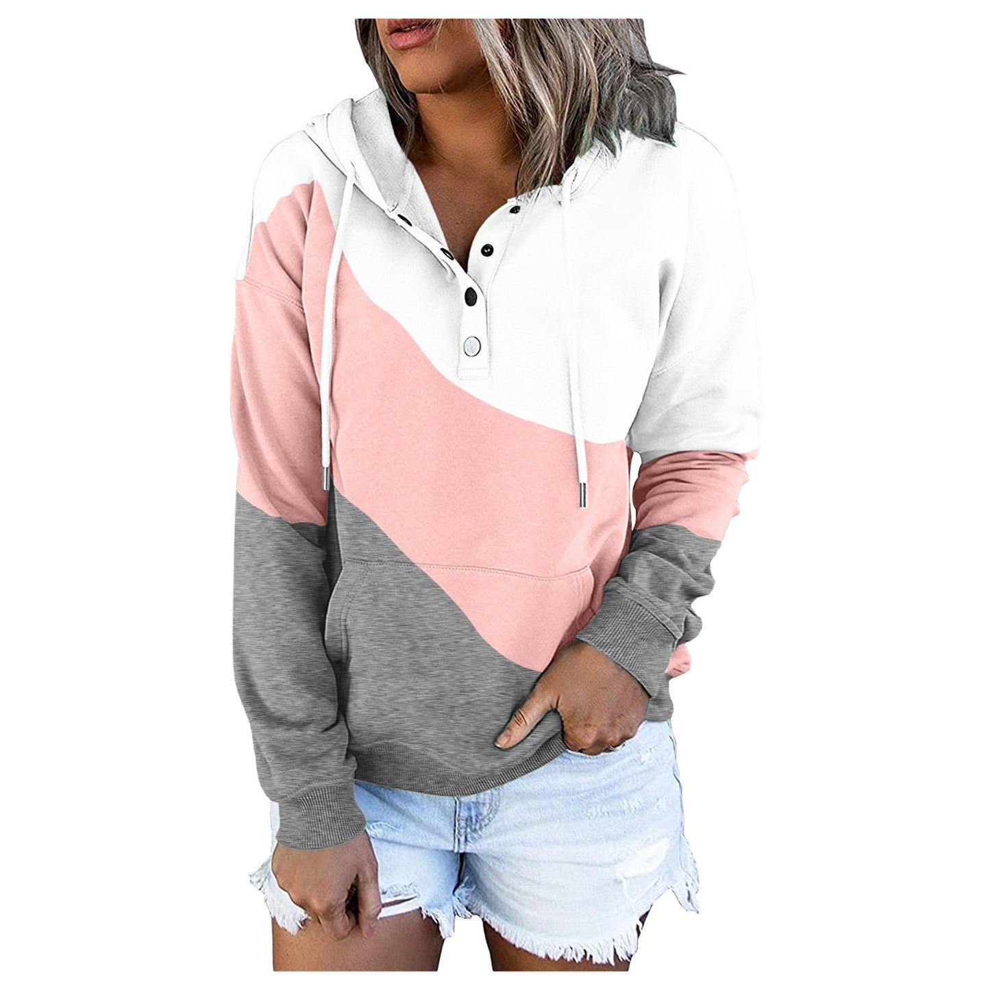 Winter New Stitching Hooded Sweatshirt Jacket Fashion Loose Pocket Pullover Hoodies Top