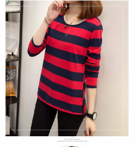 Spring and Autumn Wear Loose Korean Version of The Thick Stripe Super Thin Hooded Base T-shirt Female Large Size Long-sleeved Shirt