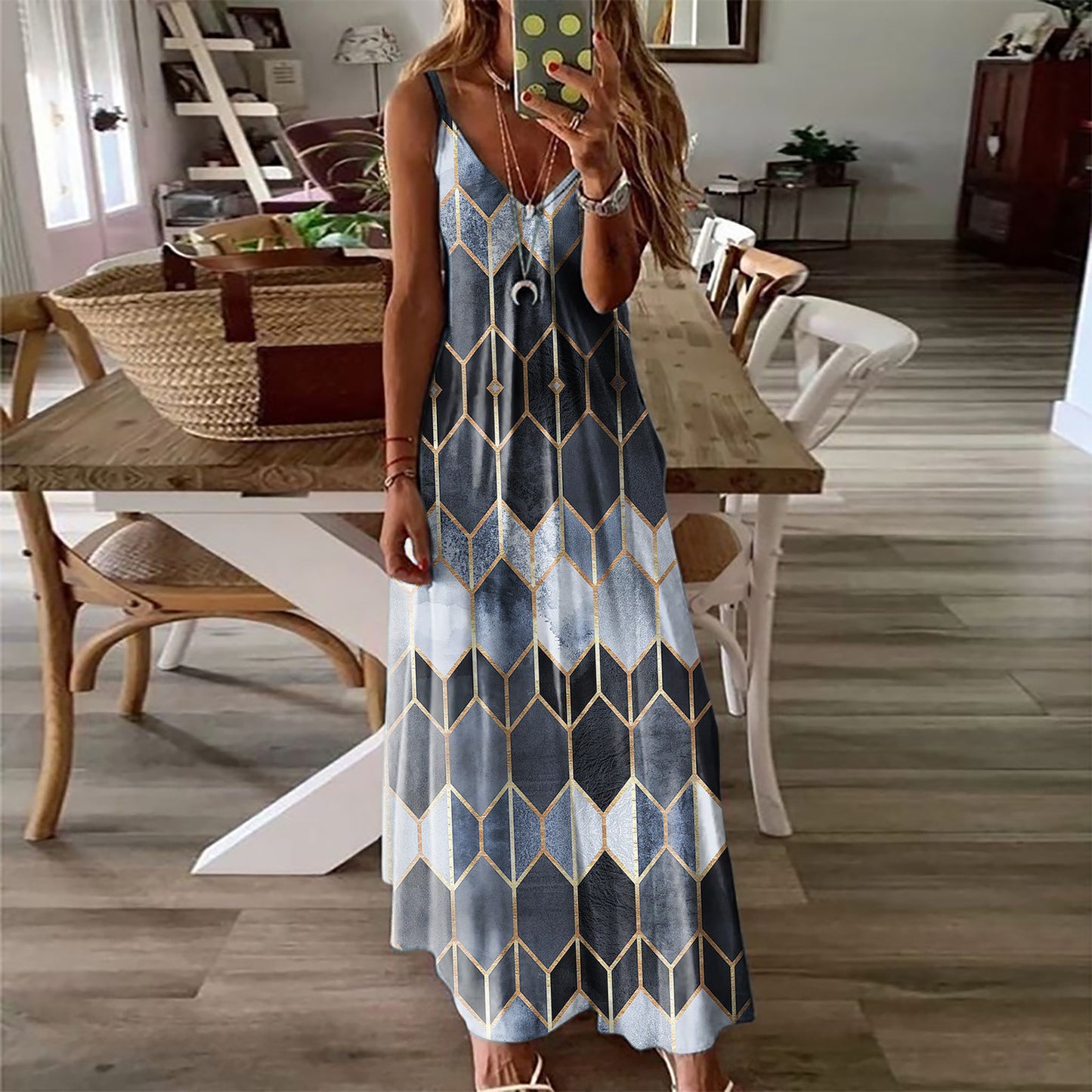 Women's Summer Casual Printed Camisole Long Dress