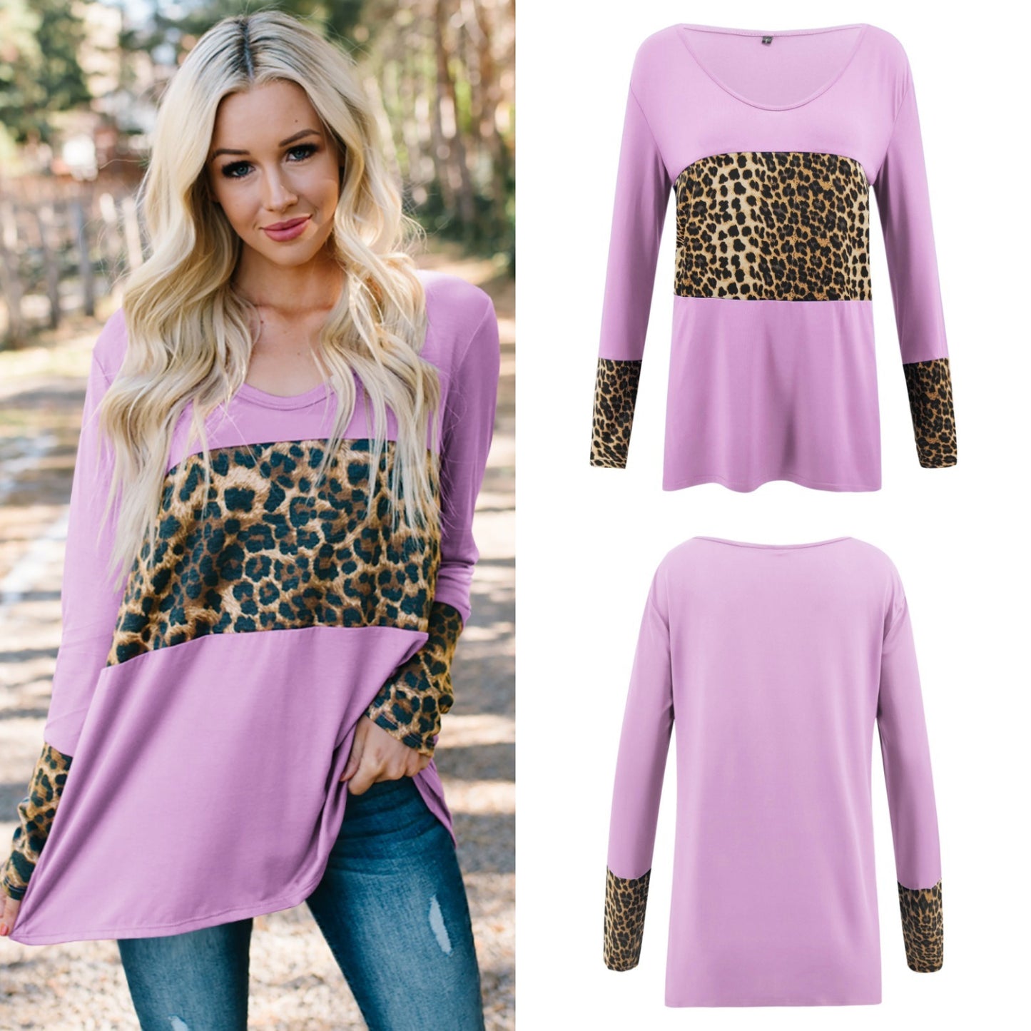 Spring and Autumn New Women's Tops Leopard Print Long Sleeve T-Shirt