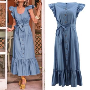 Best Selling Women's Round Neck Ruffled Sleeves Long Dress