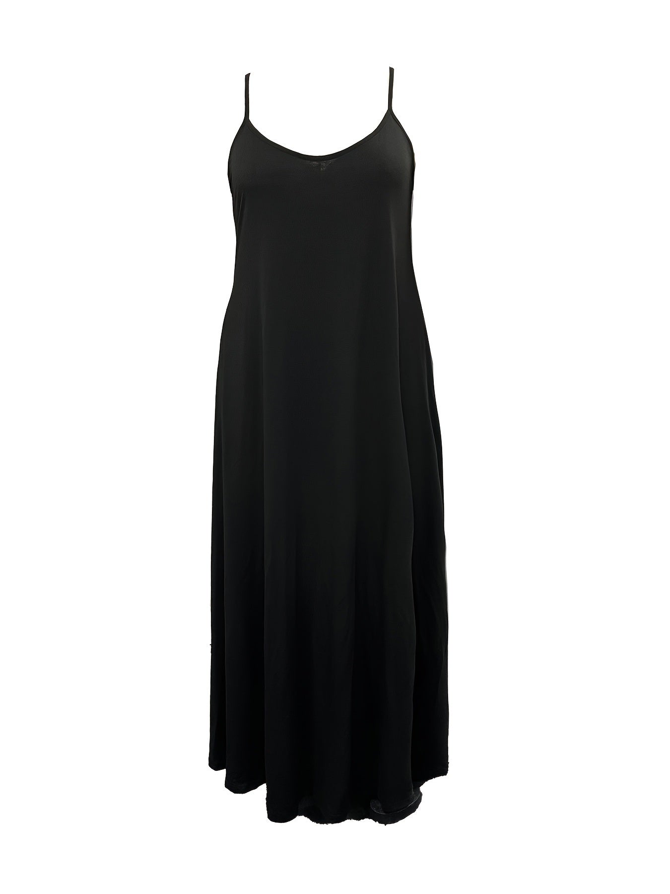 Plus Size Casual Cami Dress; Women's Plus Plain Round Neck Slight Stretch Cami Maxi Dress