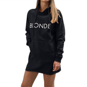 Hooded Sweater BLONDE Printed Pocket Dress Women's Clothing