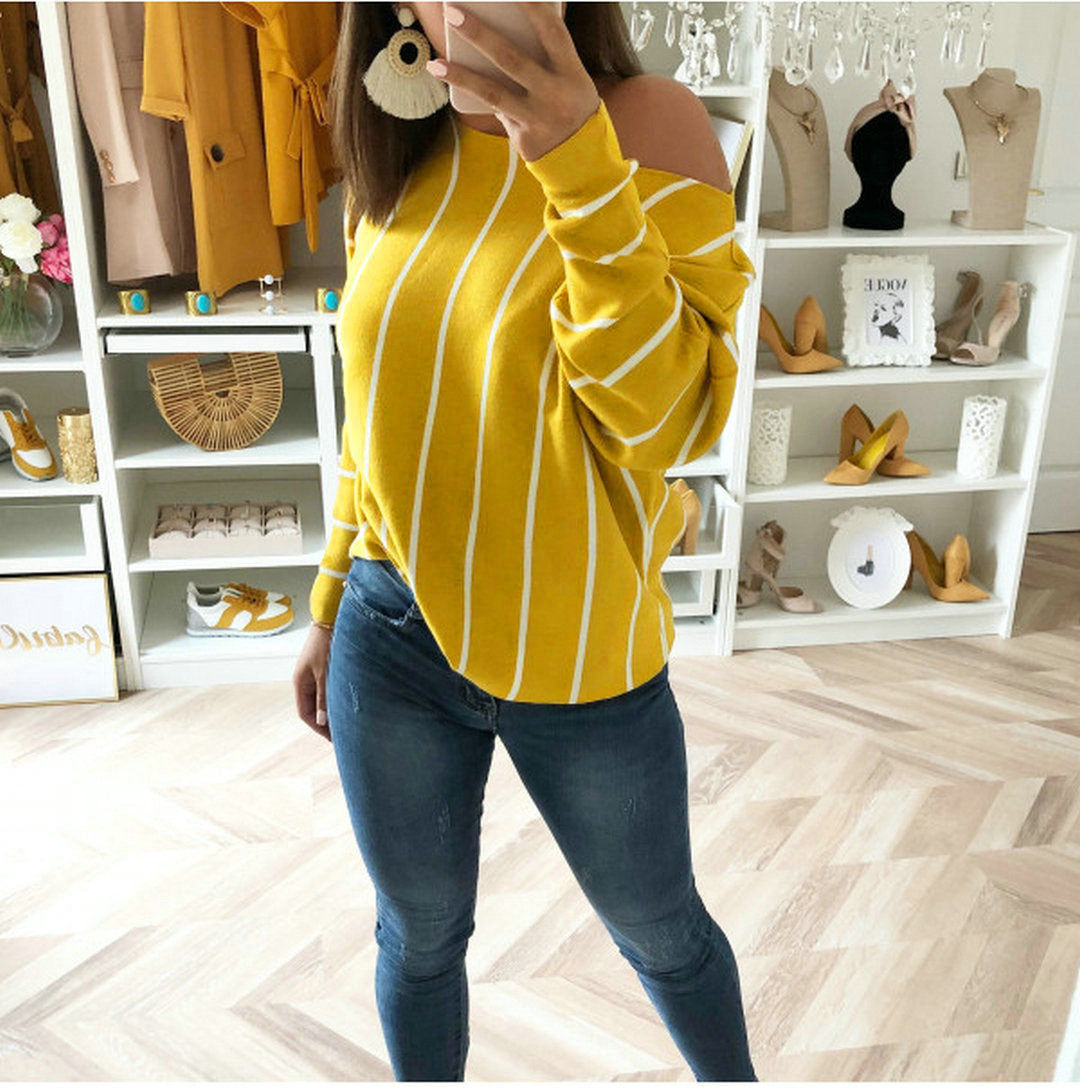 Autumn Hot Tops Sexy Striped Print Comfort Long Sleeve Tops