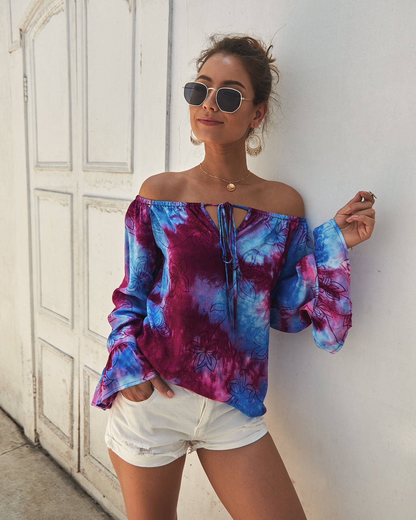 Fashion Women's Shirt Women's Summer New Off Shoulder Sexy Long Sleeved Shirt