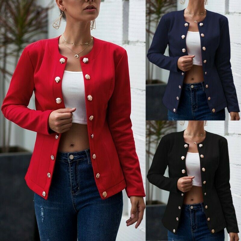 European and American women's fashion long-sleeved solid color double-breasted small blazer