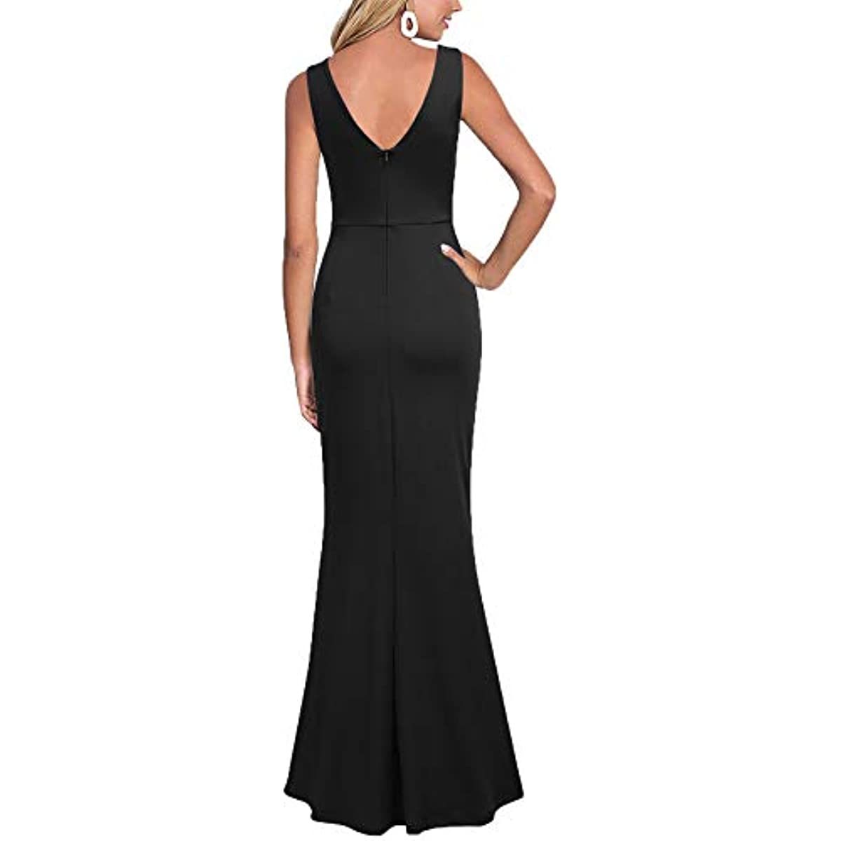 Women Sleeveless V Neck Split Evening Cocktail Long Dress