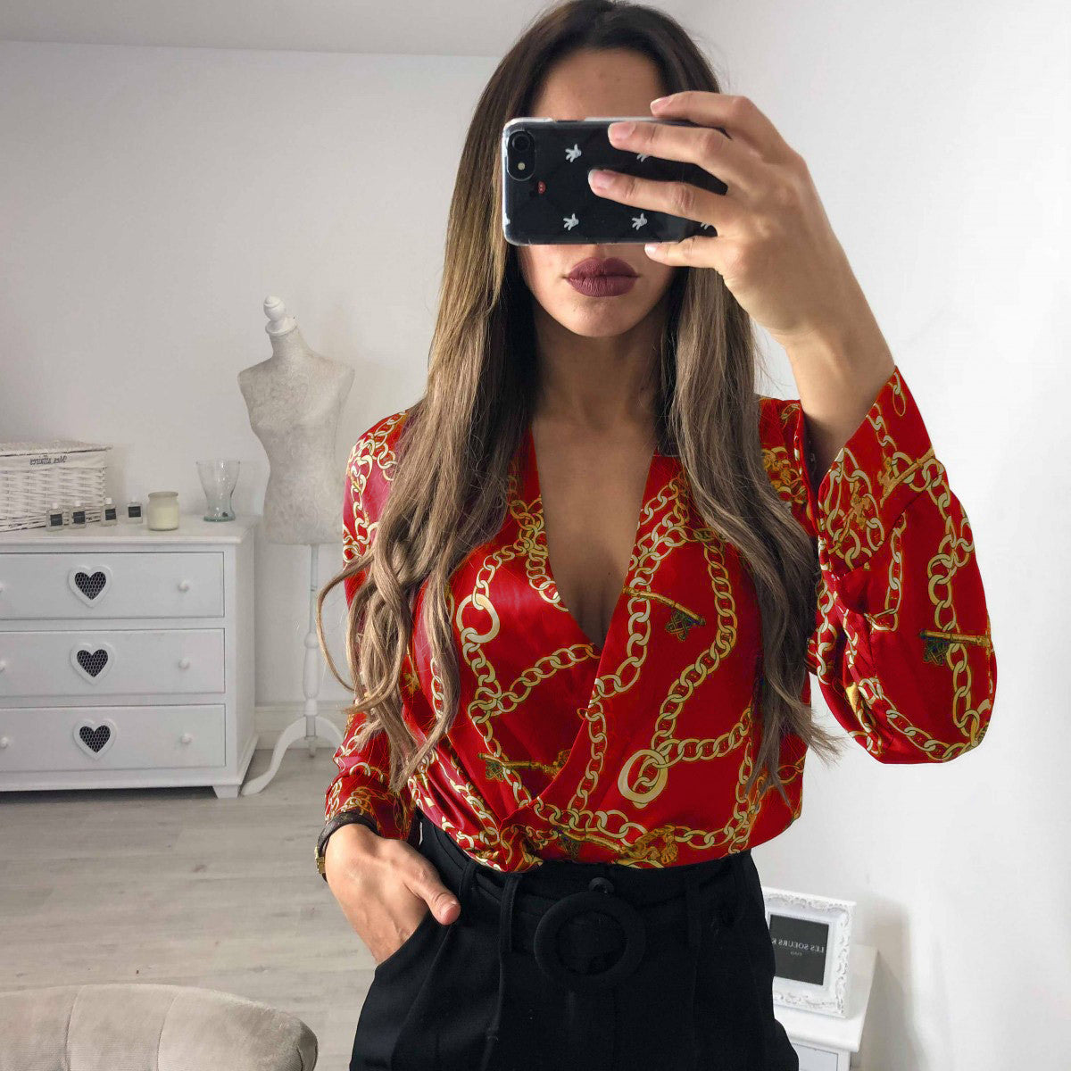 New women's sexy backless deep V-neck print jumpsuit