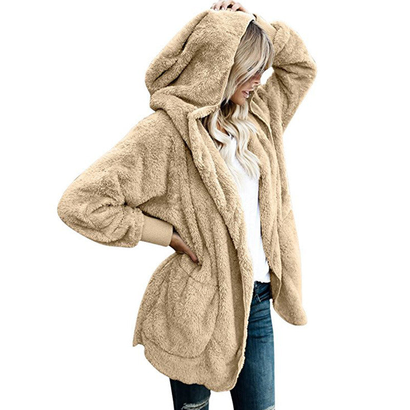 autumn and winter new velvet shirt Europe and the United States explosion models women's long-sleeved hooded cardigan coat women