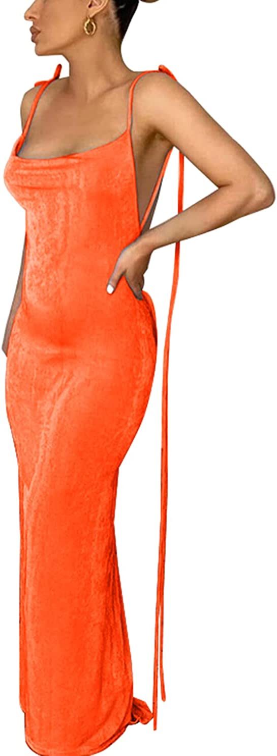 Women's Summer Spaghetti Strap Sexy Sleeveless Backless Bodycon Party Club Cocktail Dress