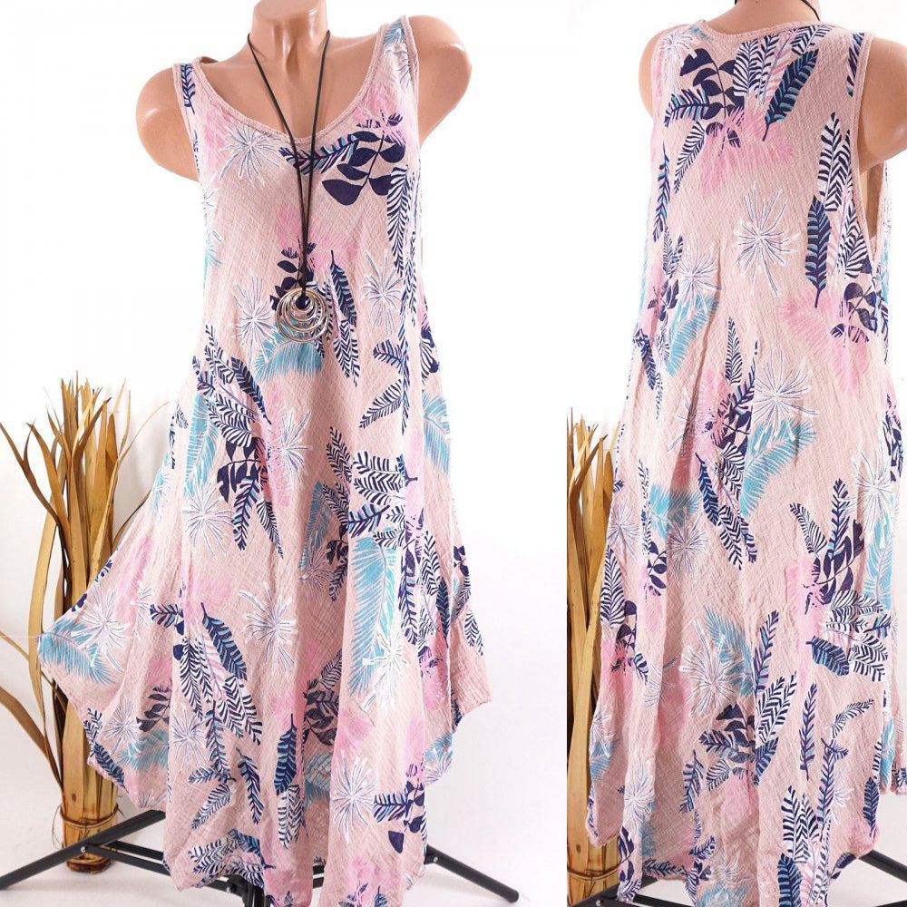 European and American women's summer new round neck print sleeveless dress