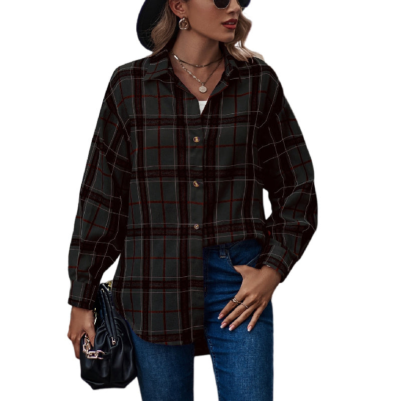 Womens Flannel Plaid Button Down Shirts Oversized Blouses Coats Shacket