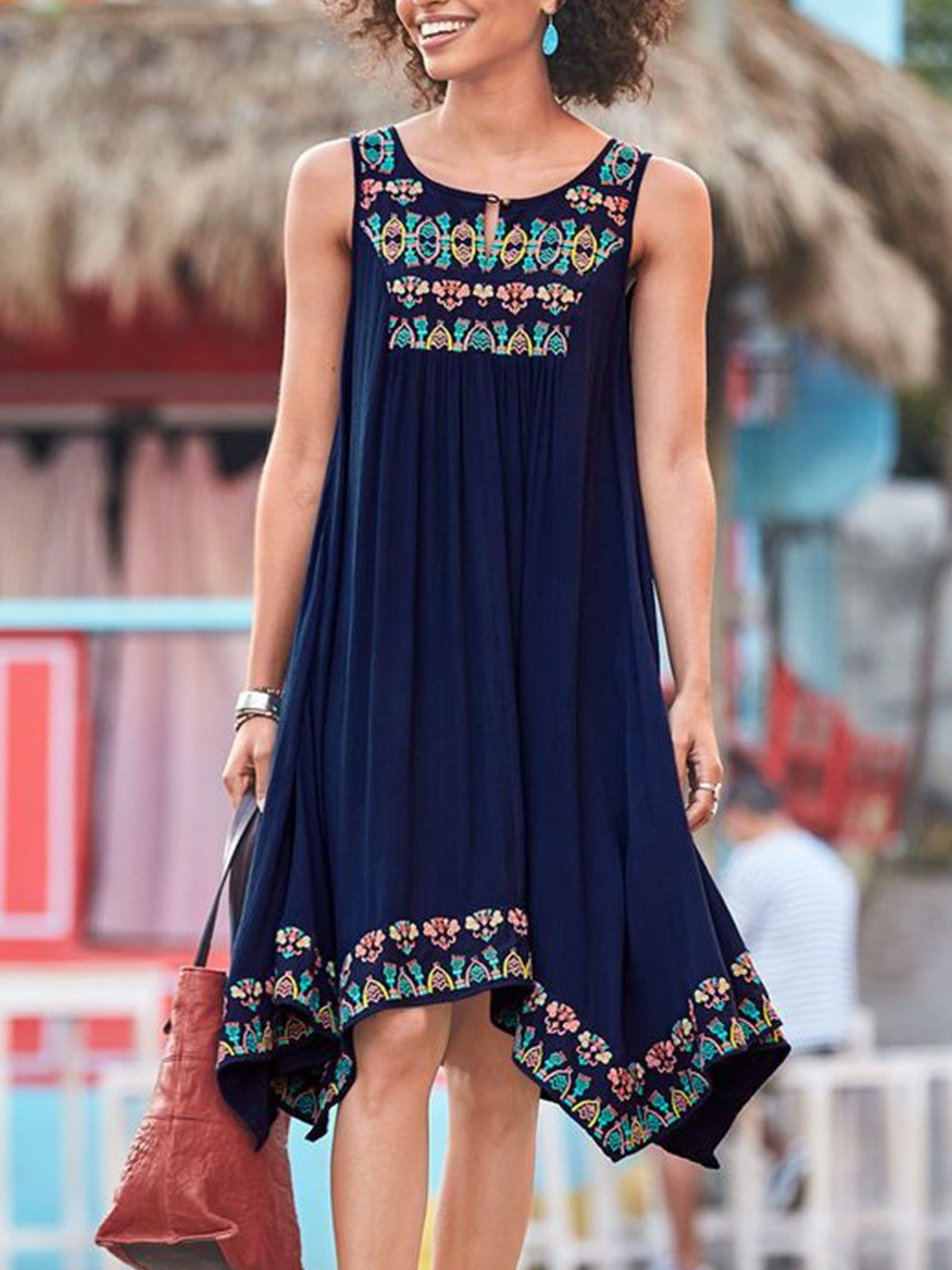 Spring and Summer New Round Neck Sleeveless Sling Print Dress Women's Clothing