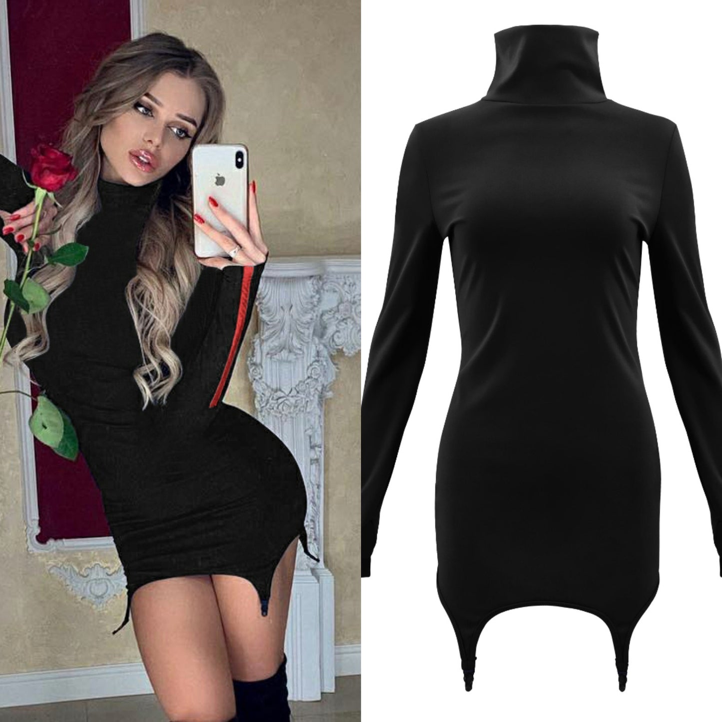 Best Selling Women's Autumn and Winter Women's High Collar Long Sleeve Irregular Bag Hip Dress