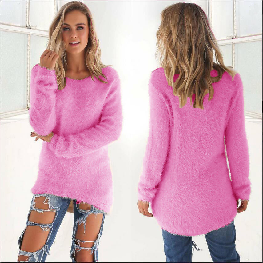 Fashion Women Casual Tops Mohair Blend Fuzzy Blouse Pullover Jumper Loose Sweater Knitwear