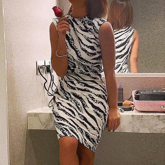 Women's Hot Sale Sleeveless Zebra Print Tight Dress