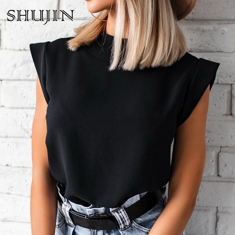 SHUJIN 2021 Fashion Women Elegant Lips Print Tops Blouse Shirts Summer Ladies Office Casual Stand Neck Pullovers Eye Blusa Tops