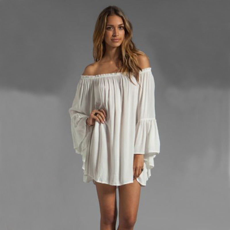 Summer Women's Off Shoulder Chiffon Long Sleeve Dress