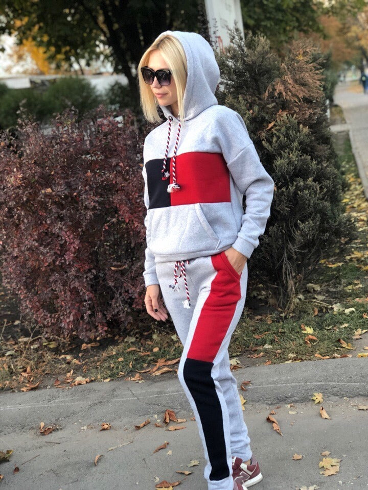 Women Fashion Hoody Tracksuit Two Piece Set Hooded Sweatshirt Sport Suits Casual Outfits Sets