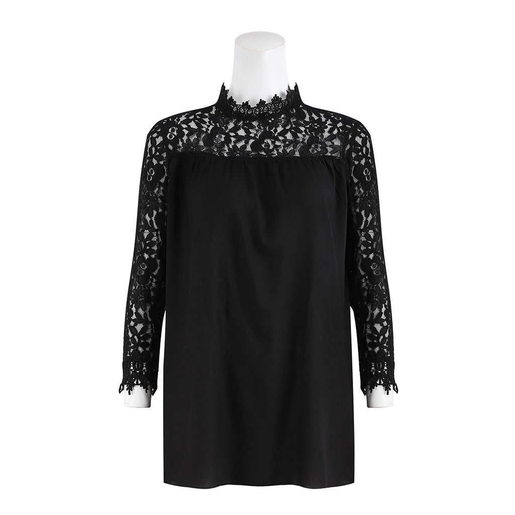 New women's sexy perspective apple flower lace openwork lace long-sleeved shirt