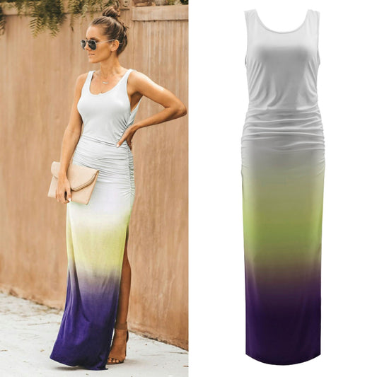 Women's Sleeveless Dress Gradient Split Dress