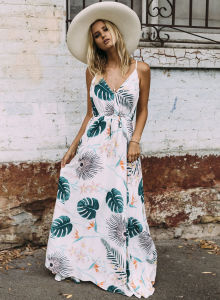 new women's Bohemian V-neck sling printed beach dress