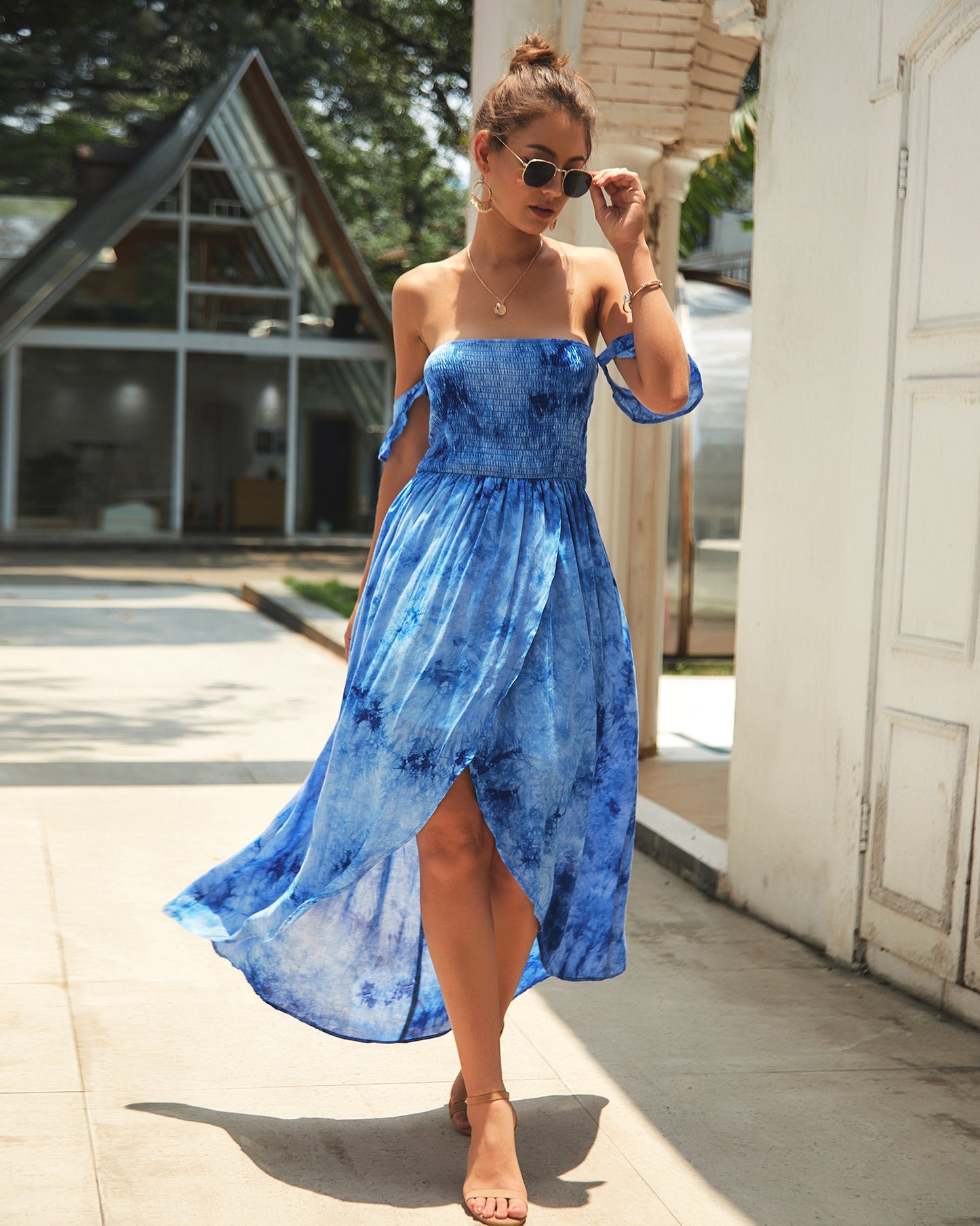 European and American Women's Summer Strapless Print Dress