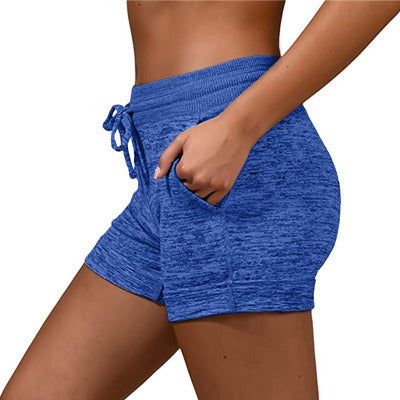 Women's bottoming quick-drying shorts yoga pants casual sports waist tie elastic shorts