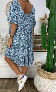 Large Size Women's Short-sleeved Round Neck Loose Casual Print Dress