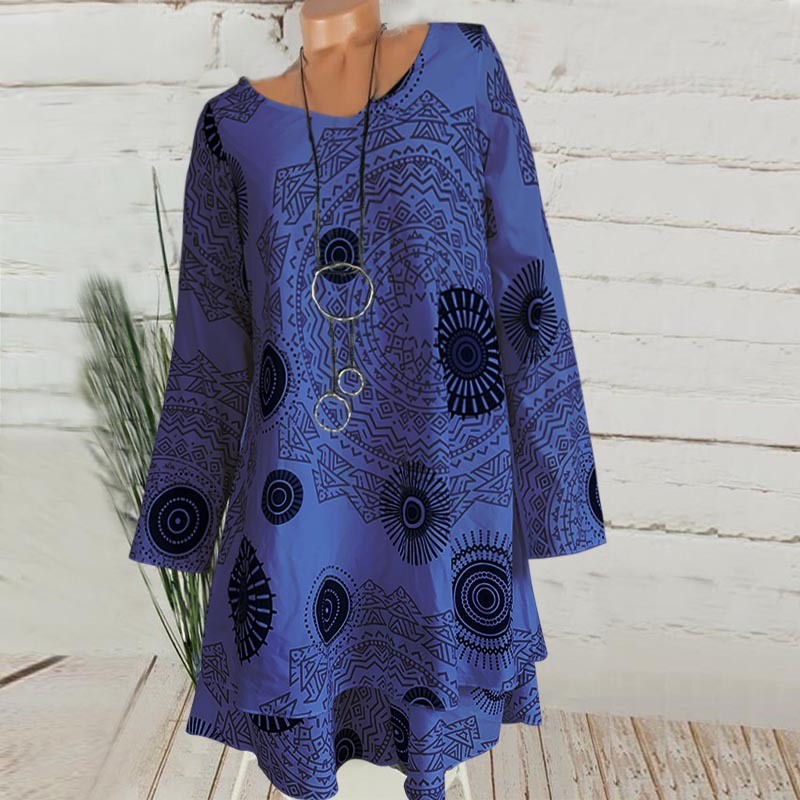 Autumn Printed Double-layer Dress Long-sleeved Dress