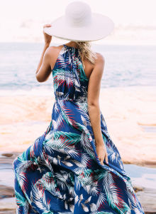 new women's Bohemian V-neck sling printed beach dress