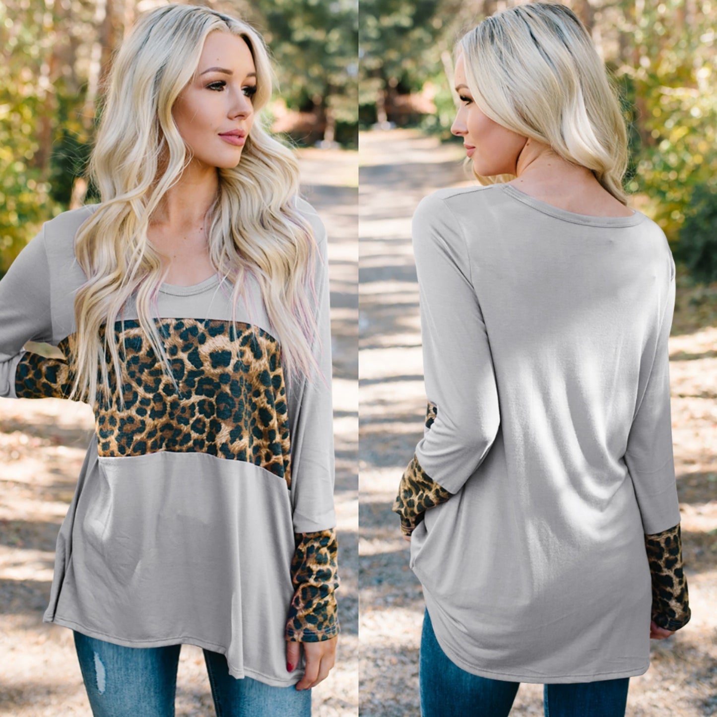 Spring and Autumn New Women's Tops Leopard Print Long Sleeve T-Shirt