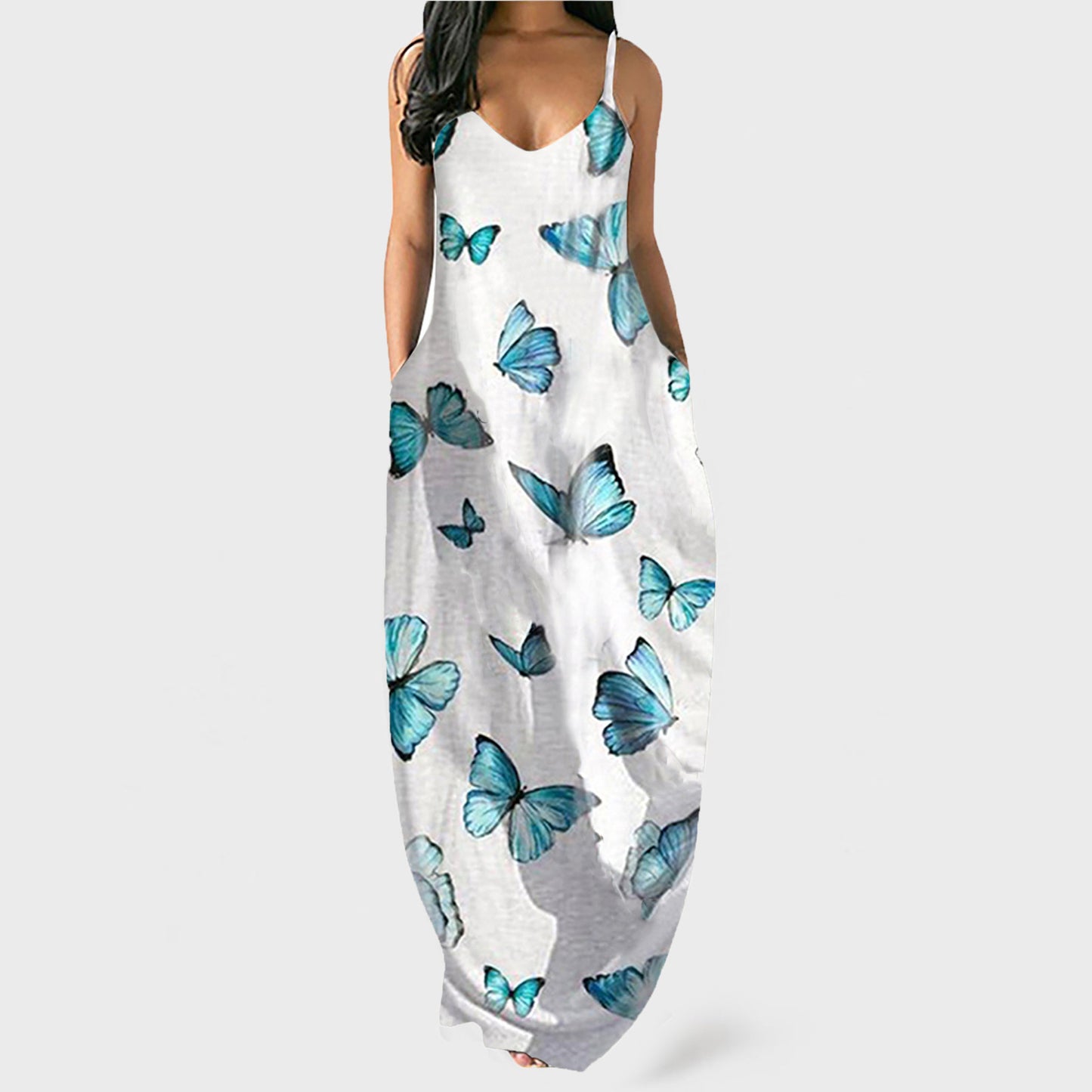 Fashion new women's summer dress butterfly star print V-neck halter dress