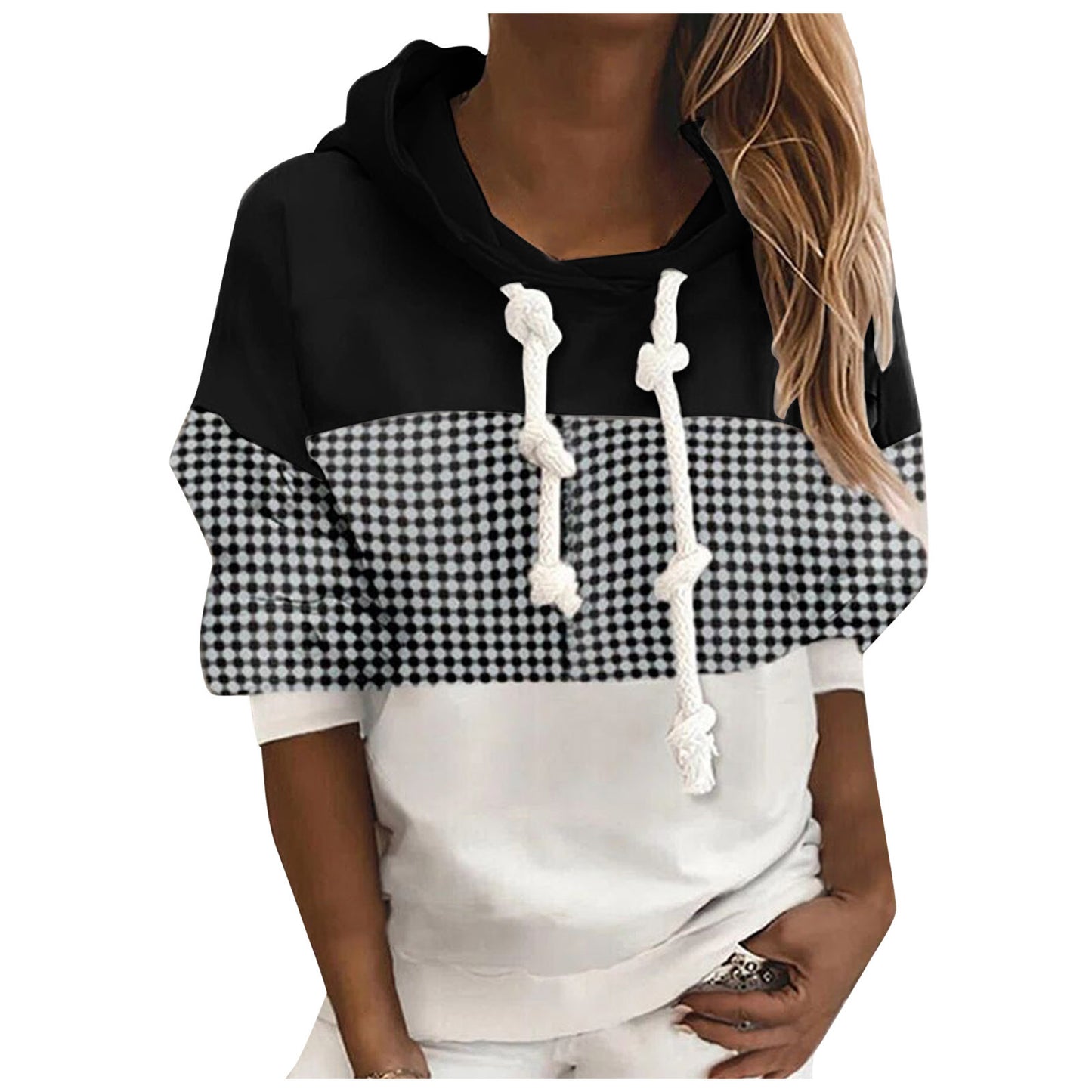 Autumn and winter women's new style sweater with color matching and color printing casual hooded hoodie