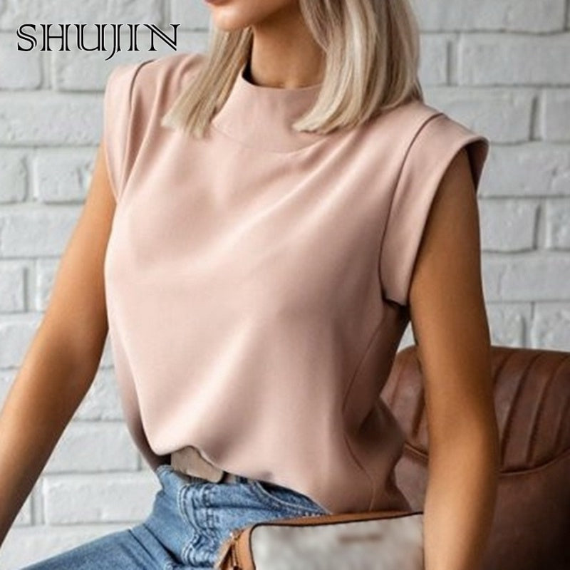 SHUJIN 2021 Fashion Women Elegant Lips Print Tops Blouse Shirts Summer Ladies Office Casual Stand Neck Pullovers Eye Blusa Tops