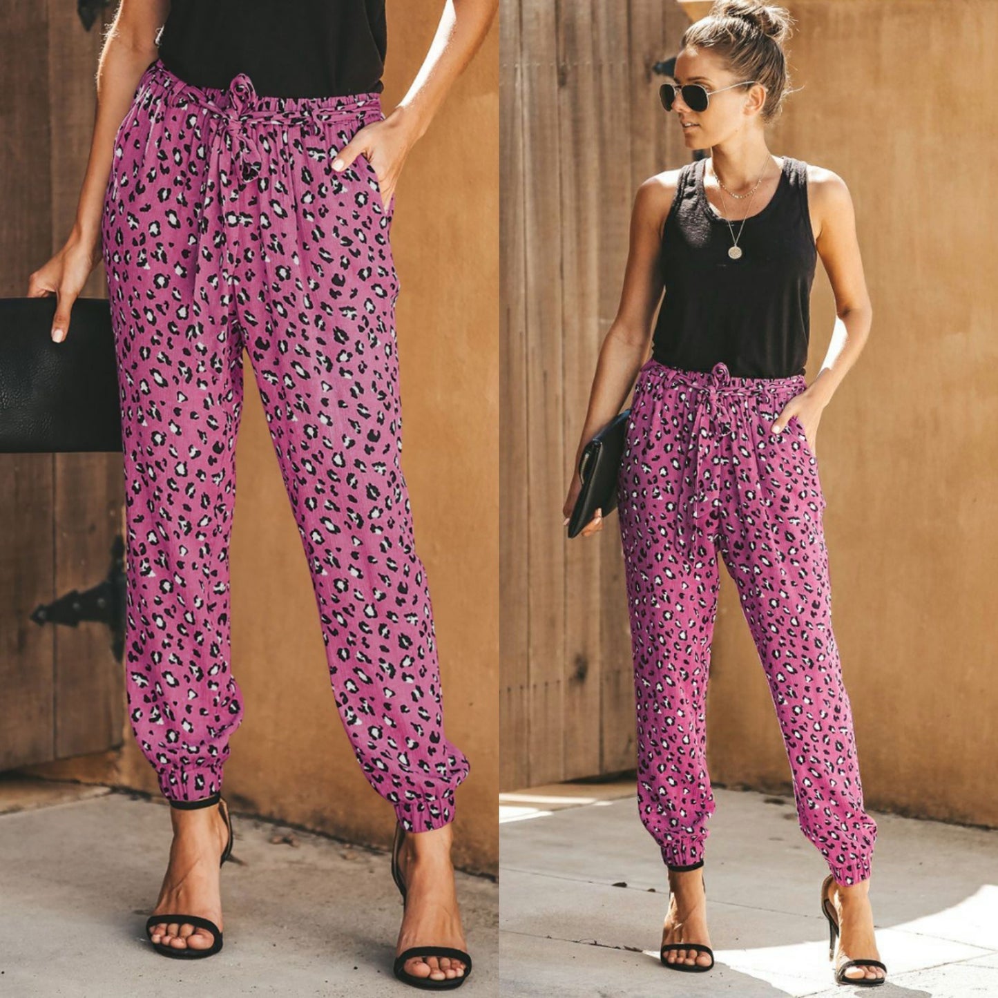 Best Selling Spring and Summer New Women's Leopard Print Loose Tie Casual Pants