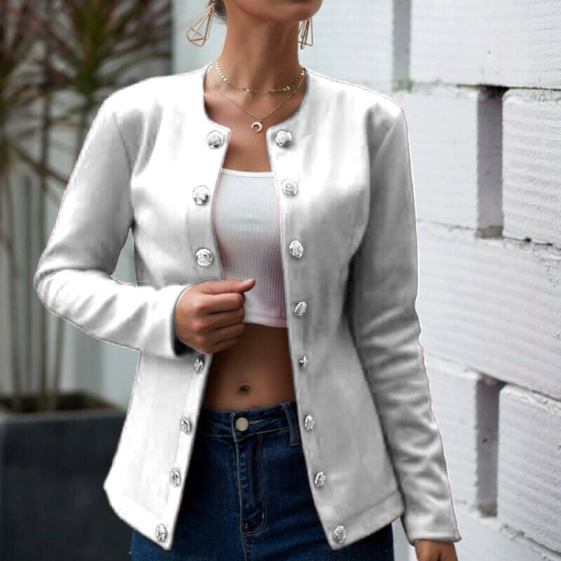 European and American women's fashion long-sleeved solid color double-breasted small blazer