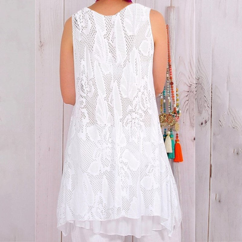 Summer Hot Women's Sleeveless Lace Double Layer Dress