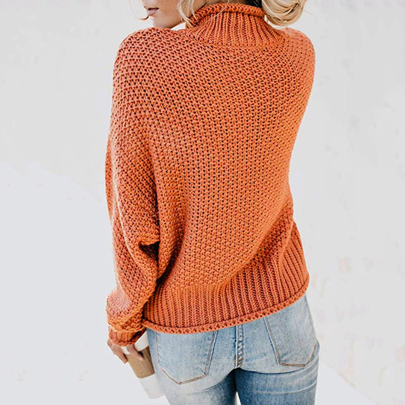 Women Turtleneck Chunky Knit Pullover Sweater