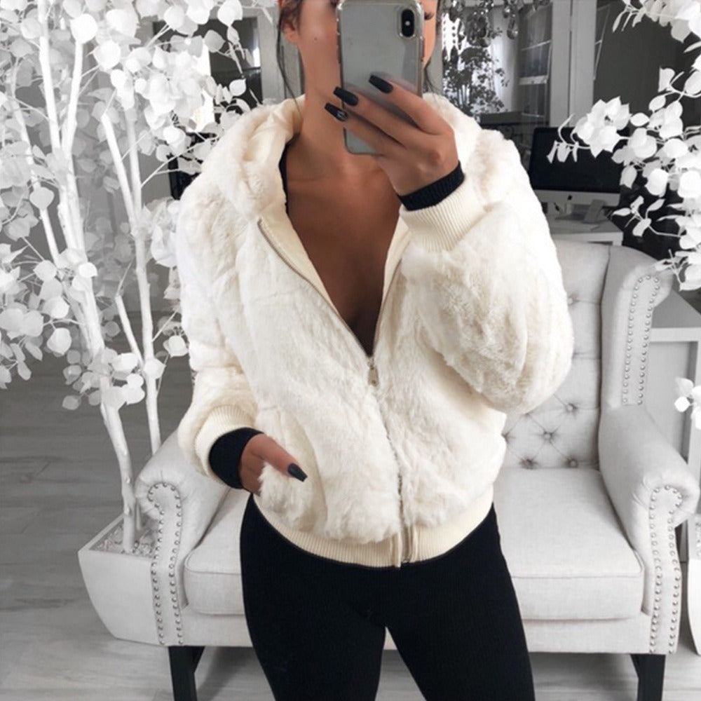 Autumn and Winter New Sweater Women's Hooded Fur Sweater Coat