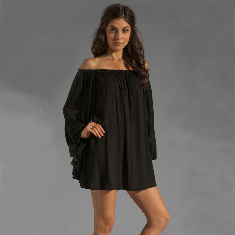 Summer Women's Off Shoulder Chiffon Long Sleeve Dress