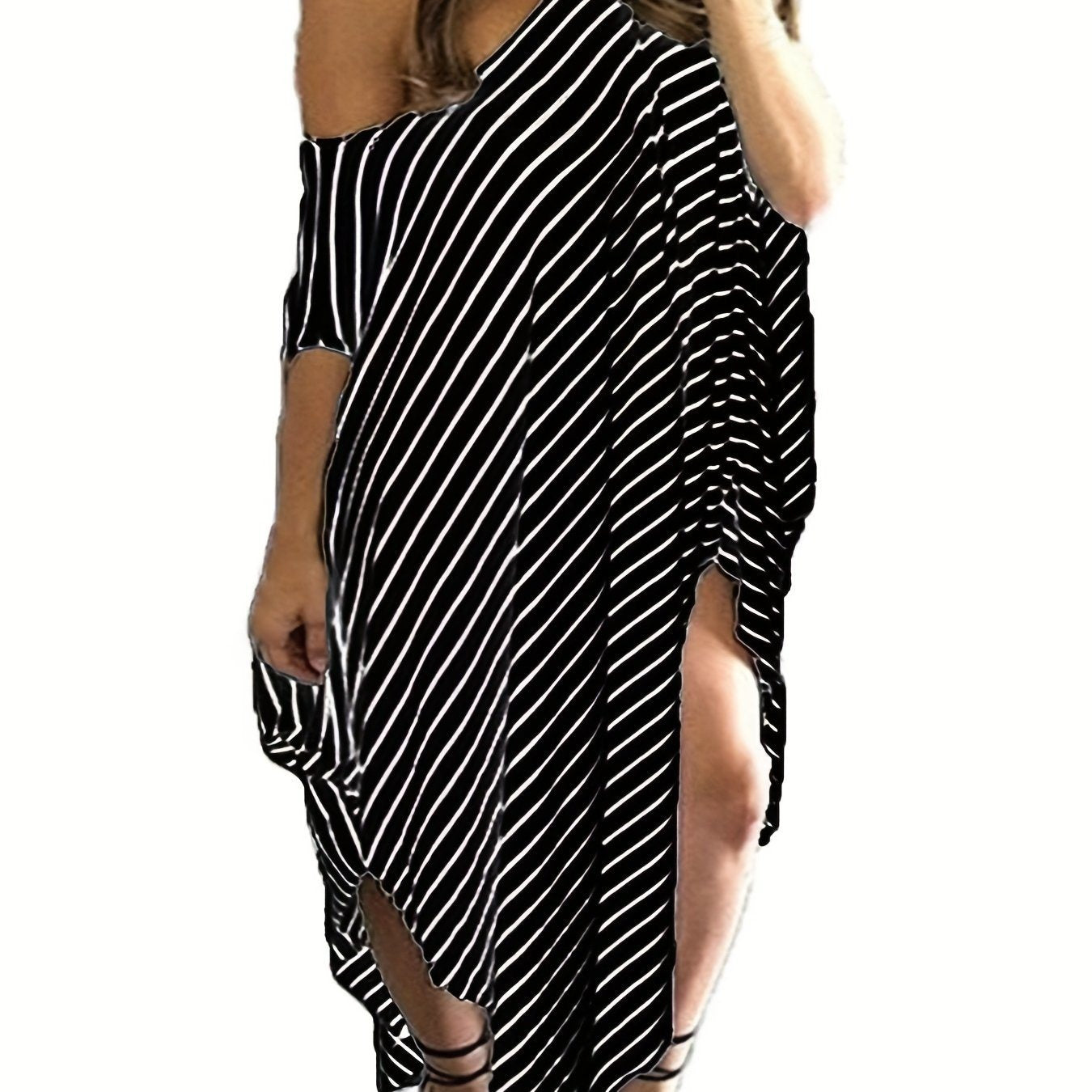 Plus Size Sexy Dress; Women's Plus Strip One Shoulder Irregular Hem Short Sleeve Dress