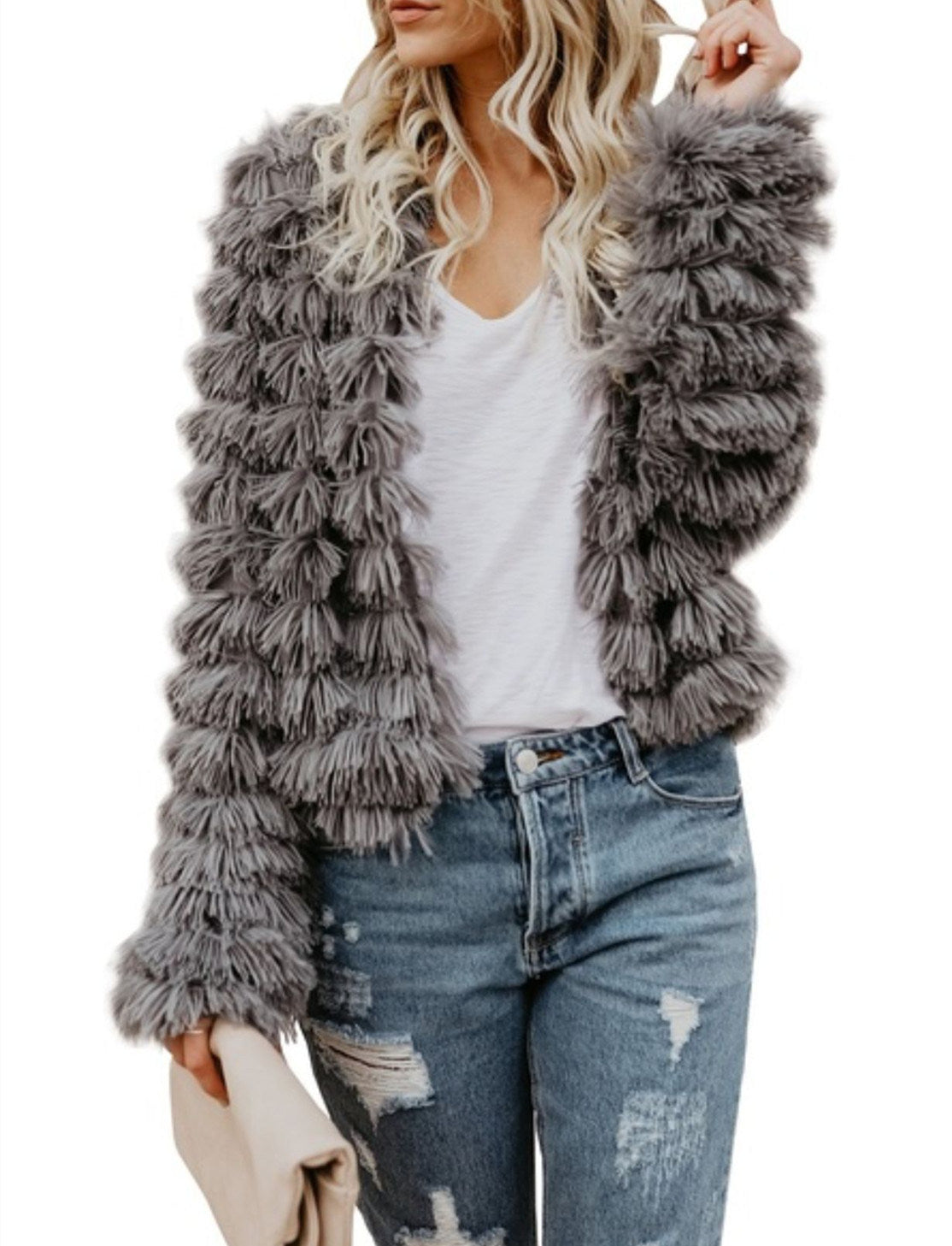 Autumn and Winter New Ladies Long-sleeved Plush Short Coat Street Casual Style Cardigan Fur Coat Top Blouse Plus Size