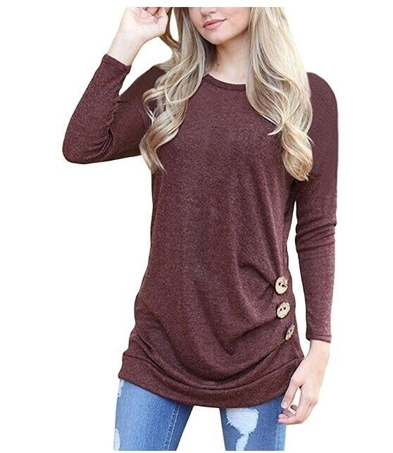 Women's Tunic Casual Long Sleeve Round Neck Loose Tunic T Shirt Blouse Tops