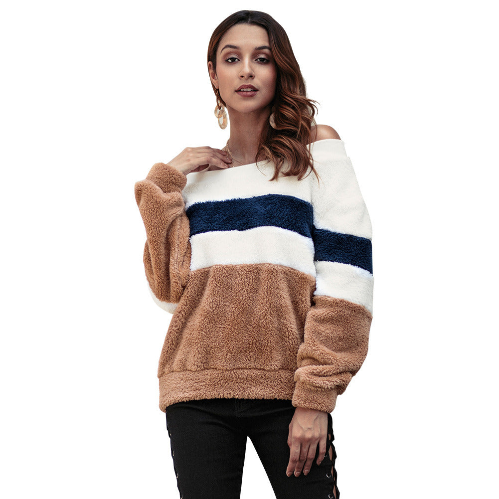 autumn and winter new women's clothing collar striped sweater long-sleeved shirt